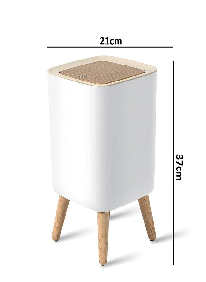 JUGTE Luxury Garbage Dustbin Dog Proof Trash Can Push Top Trash Can with Lid White Top Spring Waste Basket Square Trash bin with Legs Kitchen/Bathroom Dustbin - 9Liter (Square) - Image 2